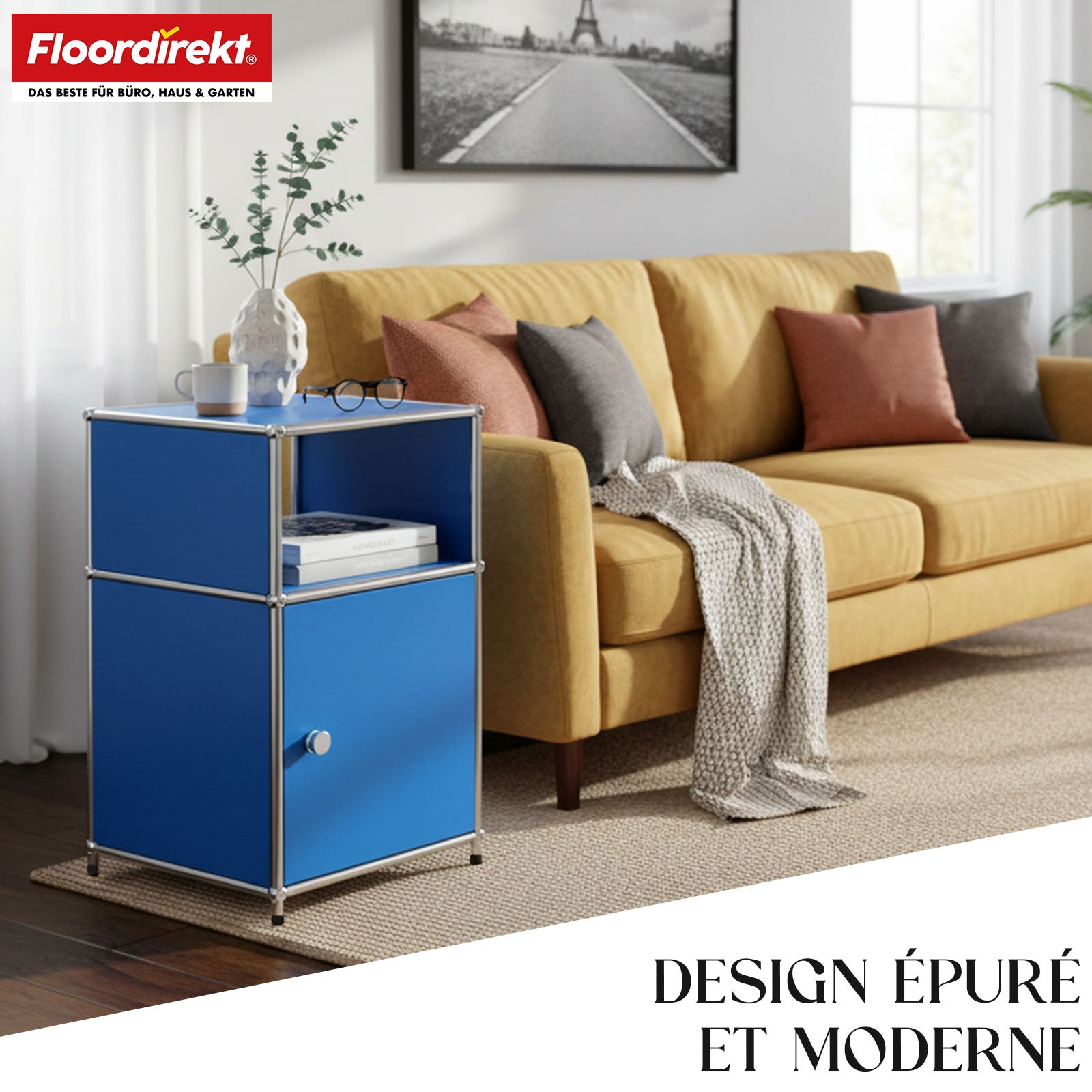 Étagère métallique | Concept Epure MK-040 | Étagère de rangement à 3 niveaux avec porte et tablettes | Disponible en plusieurs couleurs