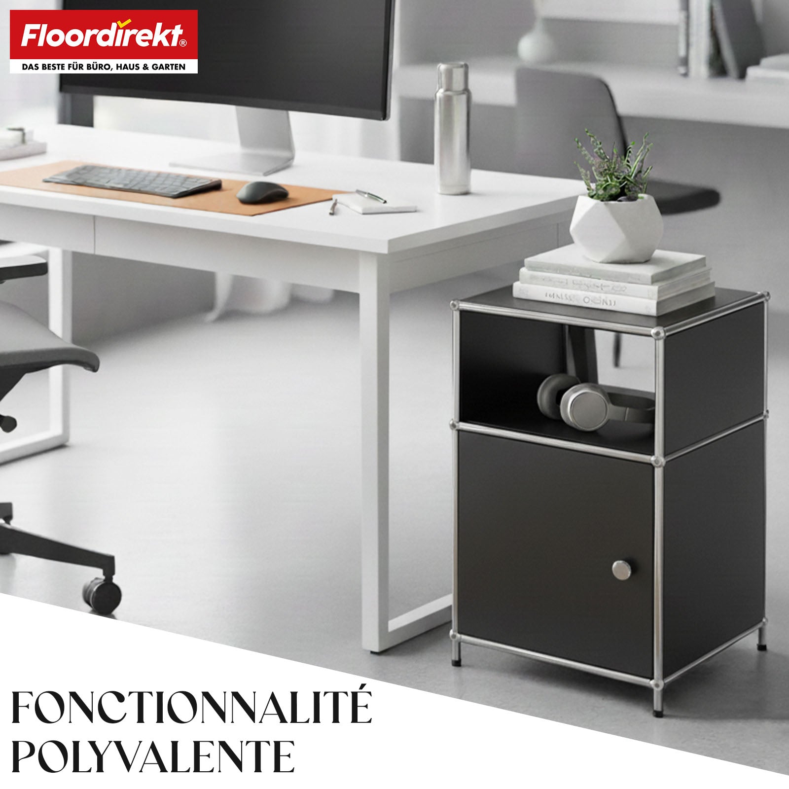 Étagère métallique | Concept Epure MK-040 | Étagère de rangement à 3 niveaux avec porte et tablettes | Disponible en plusieurs couleurs