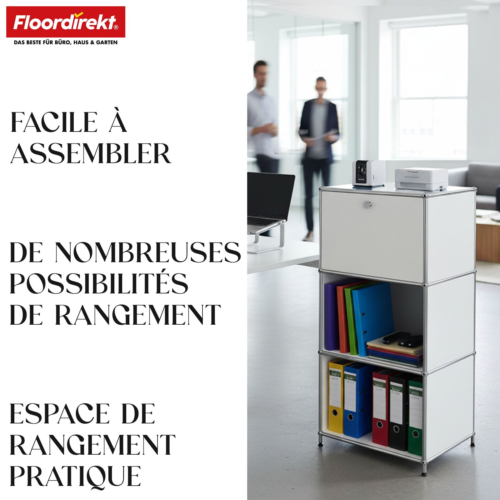 Étagère métallique | Concept Epure MK-107 | Étagère de rangement à 4 niveaux avec compartiment verrouillable et tablettes | Disponible en plusieurs couleurs