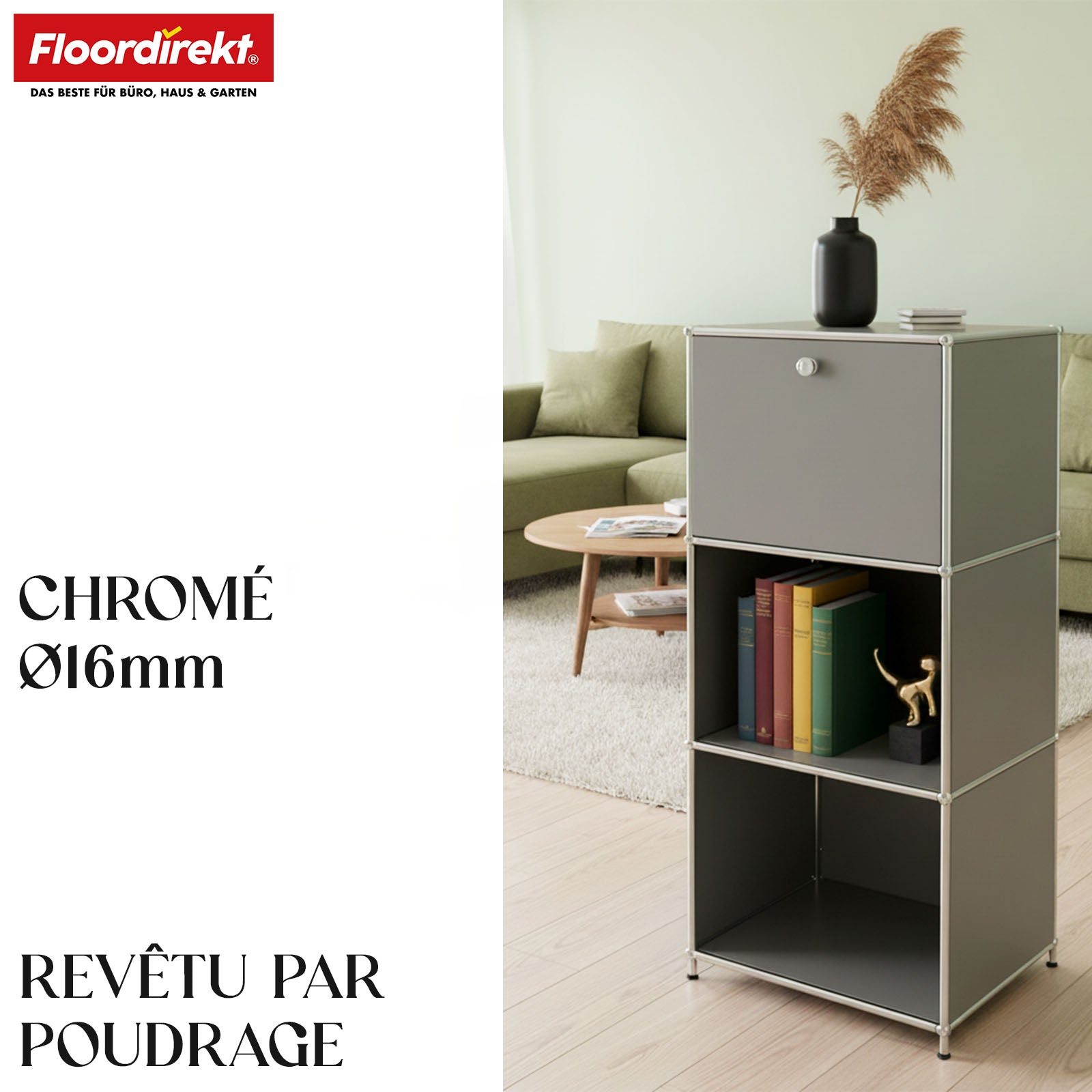 Étagère métallique | Concept Epure MK-107 | Étagère de rangement à 4 niveaux avec compartiment verrouillable et tablettes | Disponible en plusieurs couleurs