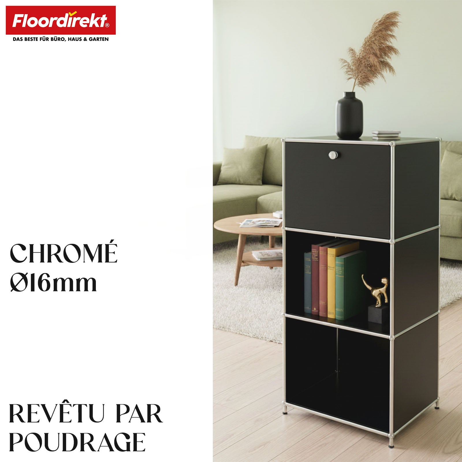 Étagère métallique | Concept Epure MK-107 | Étagère de rangement à 4 niveaux avec compartiment verrouillable et tablettes | Disponible en plusieurs couleurs