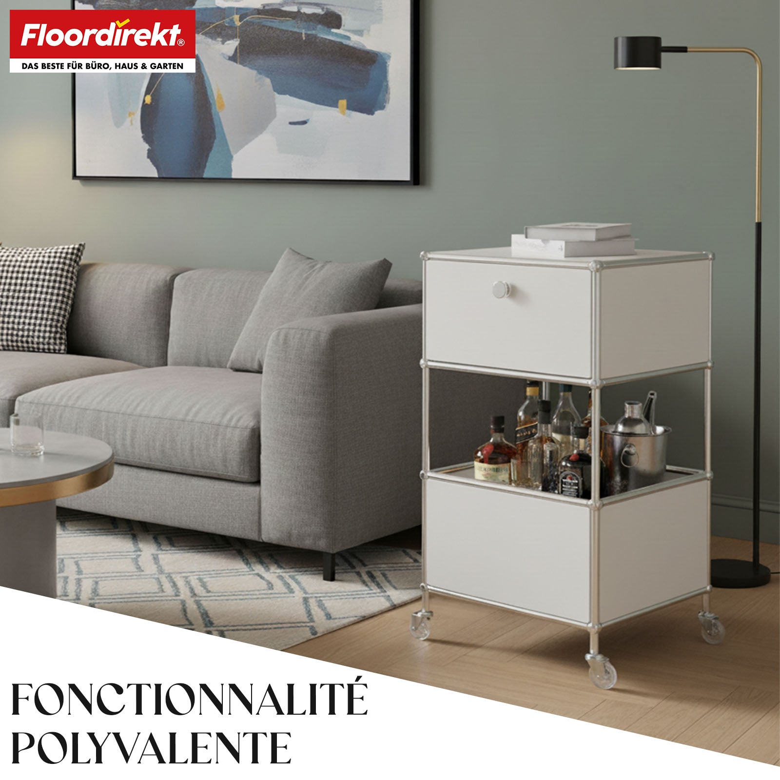 Étagère métallique | Concept Epure MK-145 | Caisson à roulettes à 3 niveaux avec tiroir et étagères | Disponible en plusieurs couleurs