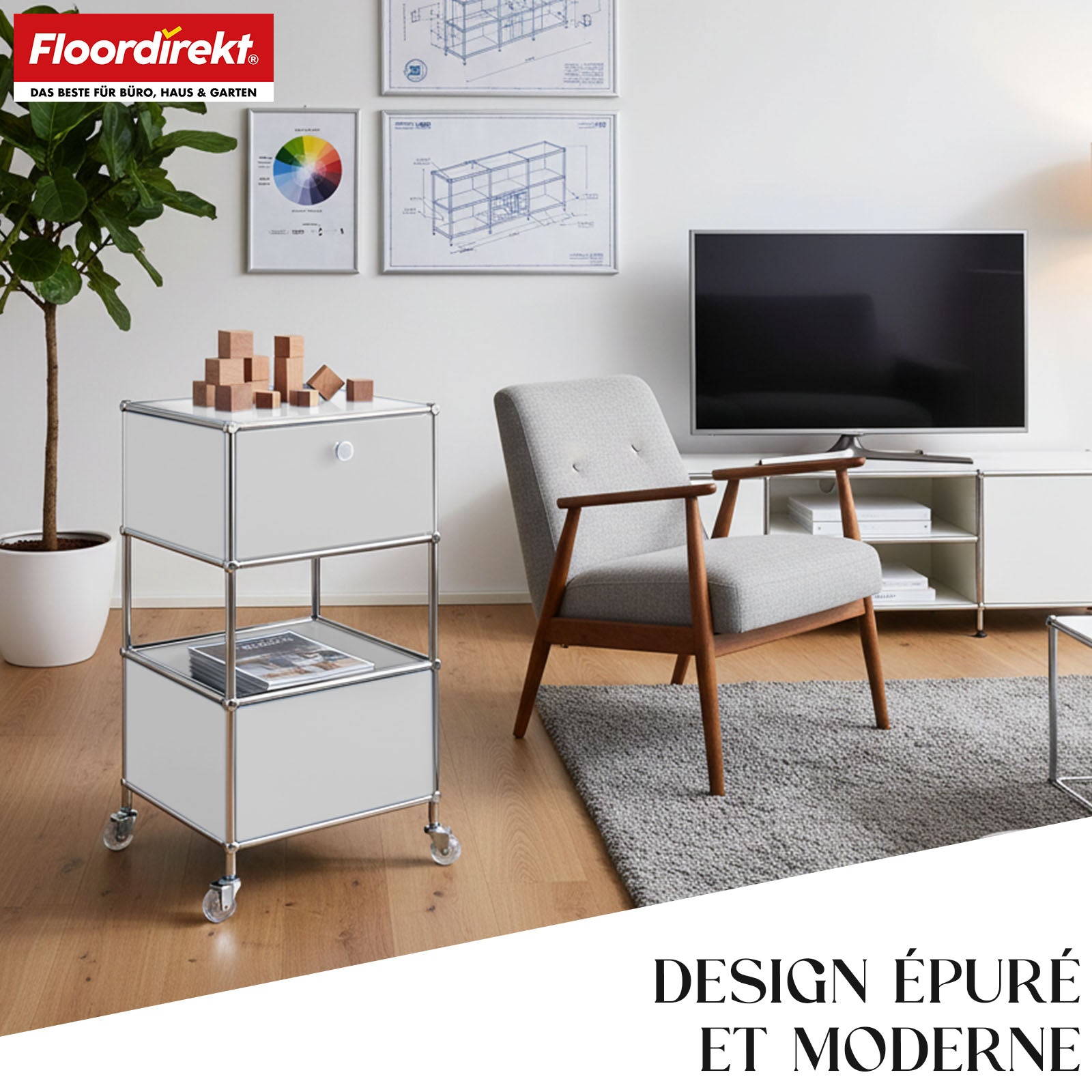 Étagère métallique | Concept Epure MK-145 | Caisson à roulettes à 3 niveaux avec tiroir et étagères | Disponible en plusieurs couleurs