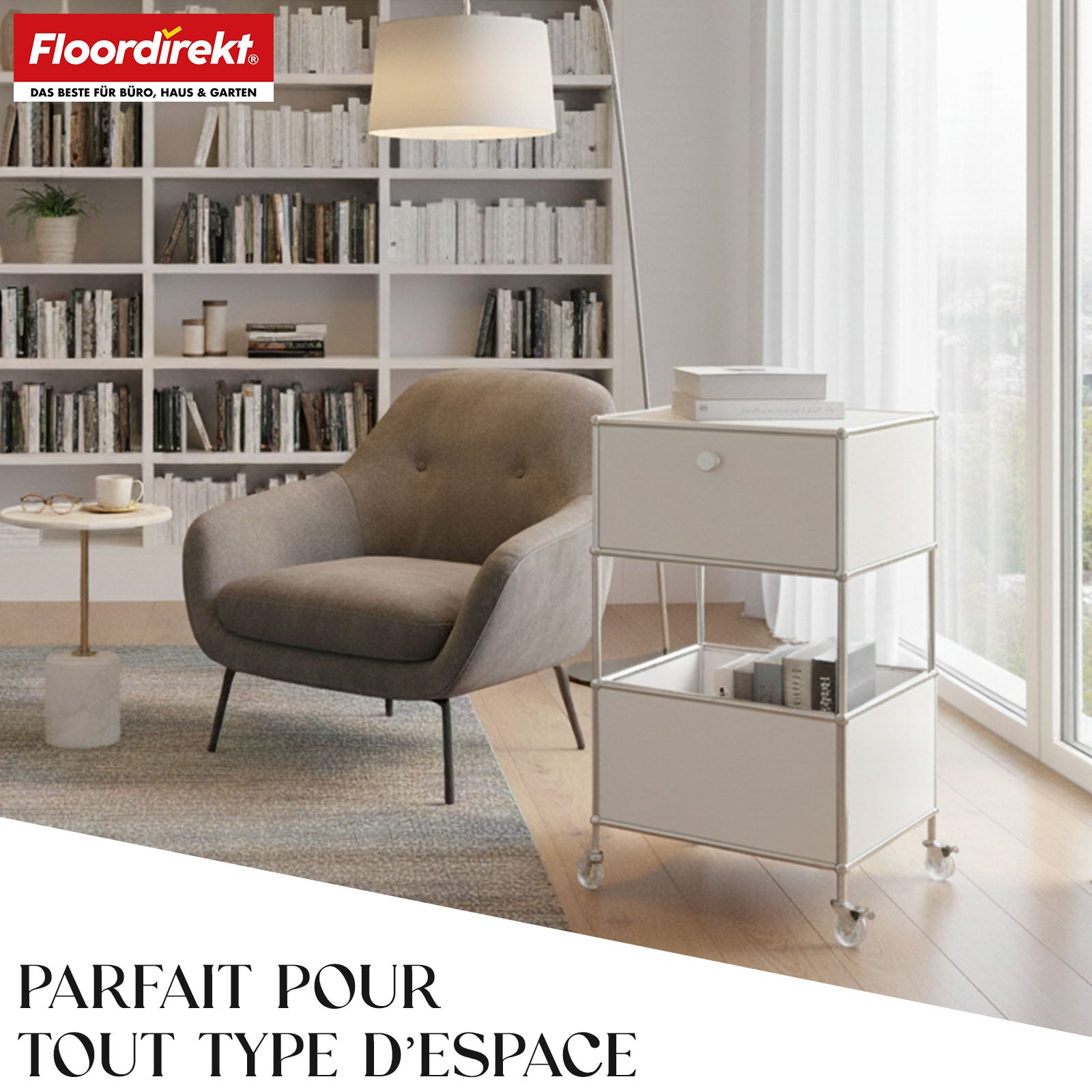 Étagère métallique | Concept Epure MK-145 | Caisson à roulettes à 3 niveaux avec tiroir et étagères | Disponible en plusieurs couleurs