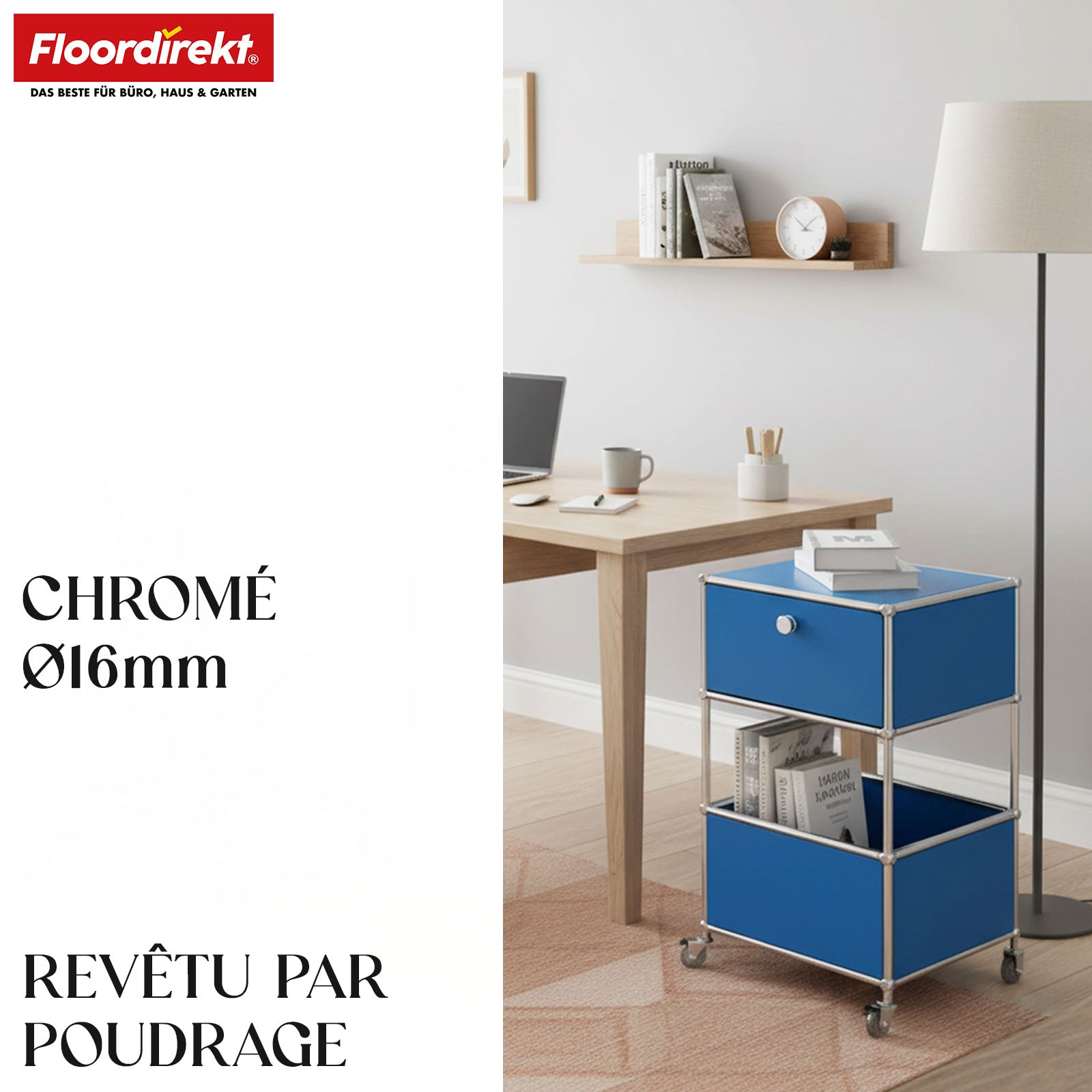 Étagère métallique | Concept Epure MK-145 | Caisson à roulettes à 3 niveaux avec tiroir et étagères | Disponible en plusieurs couleurs