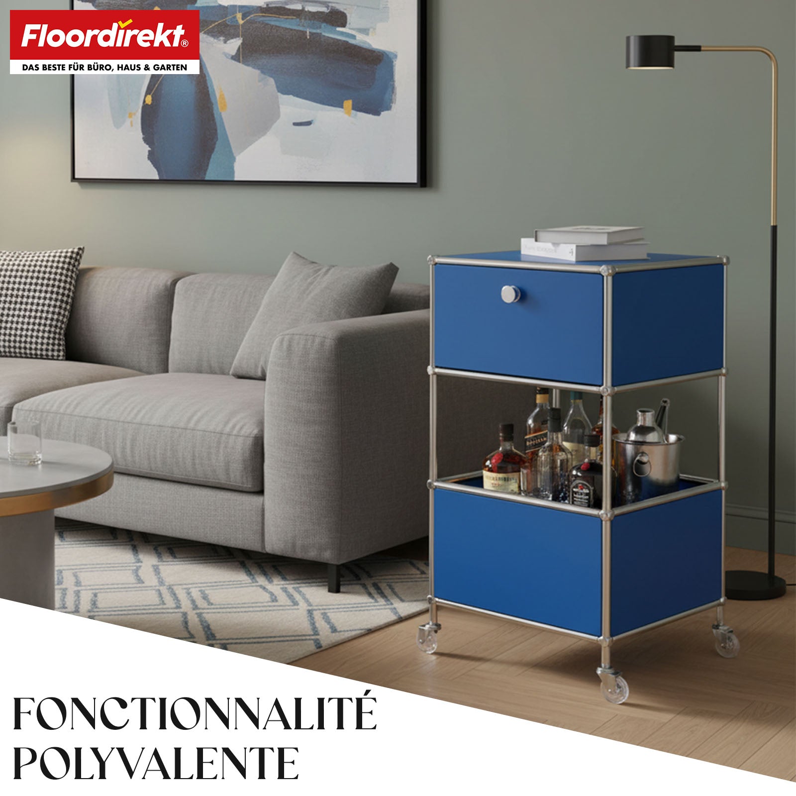 Étagère métallique | Concept Epure MK-145 | Caisson à roulettes à 3 niveaux avec tiroir et étagères | Disponible en plusieurs couleurs