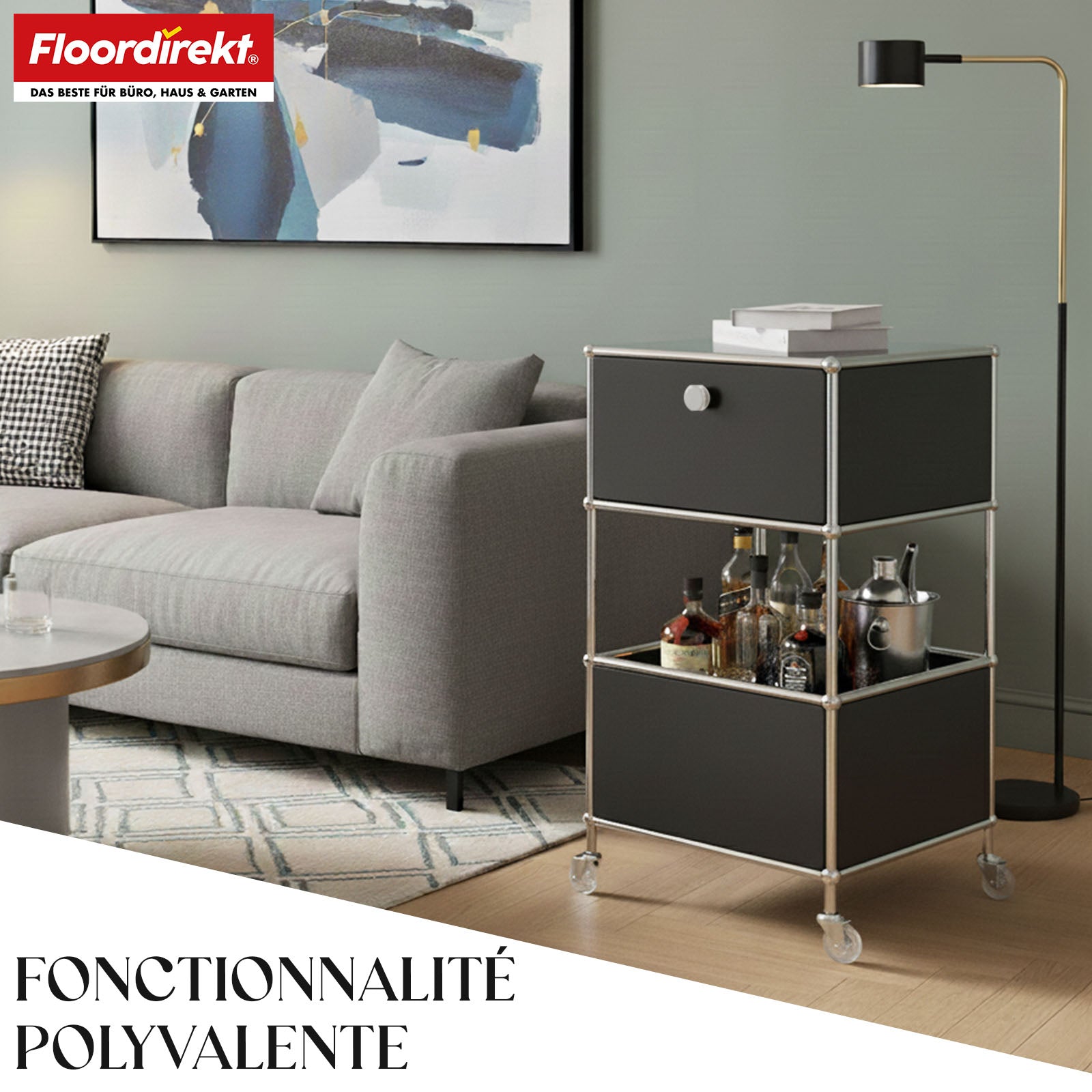 Étagère métallique | Concept Epure MK-145 | Caisson à roulettes à 3 niveaux avec tiroir et étagères | Disponible en plusieurs couleurs