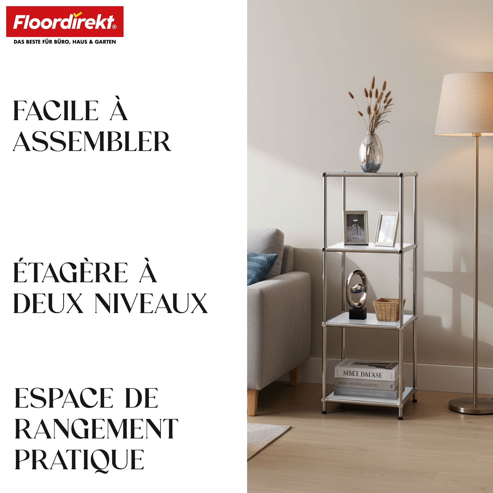 Étagère métallique | Concept Epure MK-005 | Étagère à 4 niveaux avec tablettes ouvertes | Disponible en plusieurs couleurs