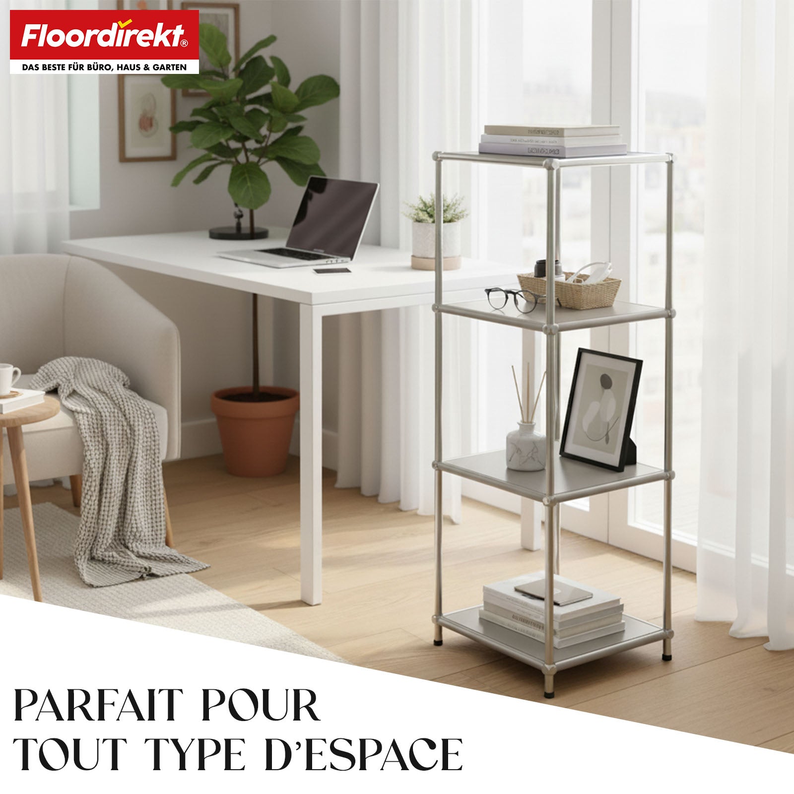 Étagère métallique | Concept Epure MK-005 | Étagère à 4 niveaux avec tablettes ouvertes | Disponible en plusieurs couleurs