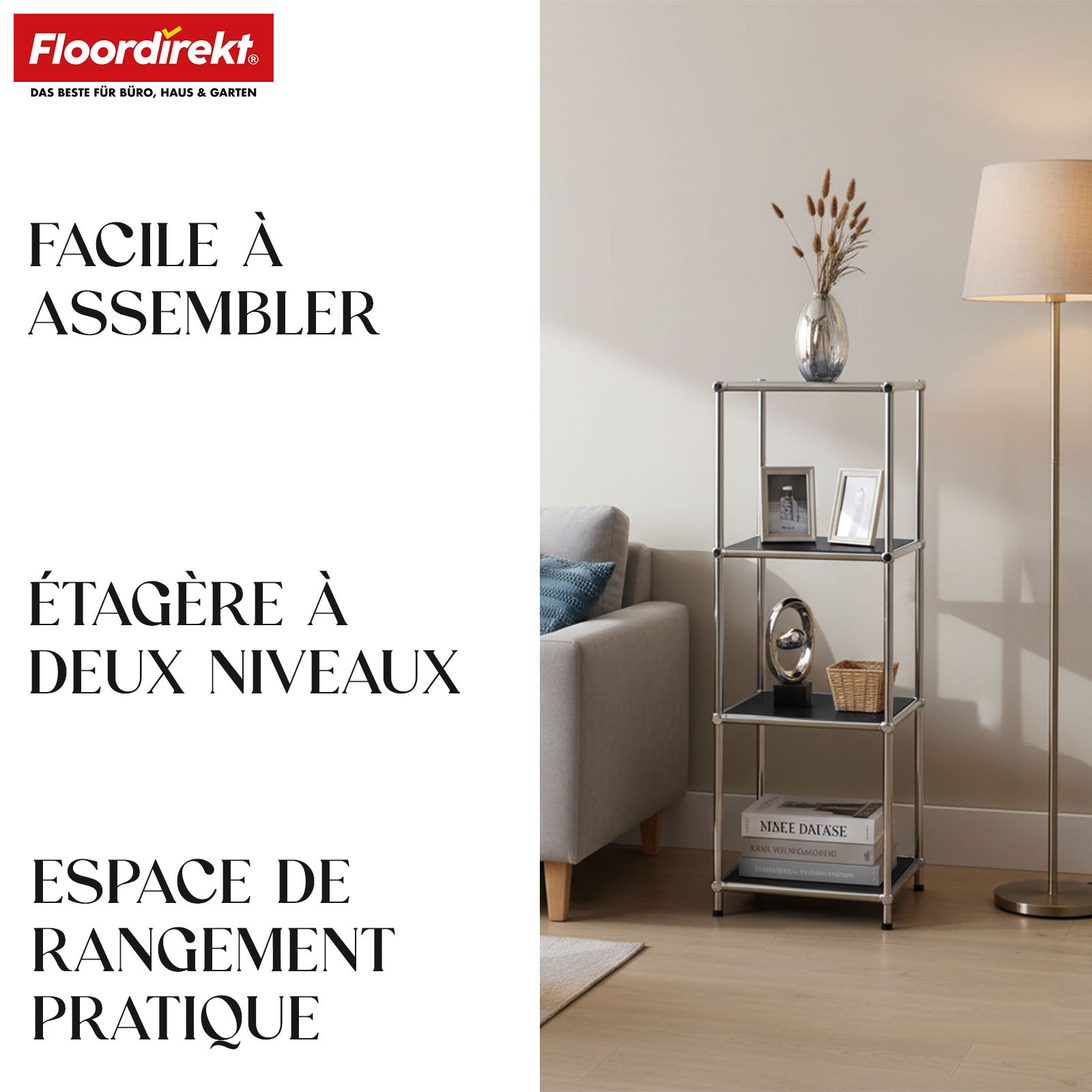 Étagère métallique | Concept Epure MK-005 | Étagère à 4 niveaux avec tablettes ouvertes | Disponible en plusieurs couleurs