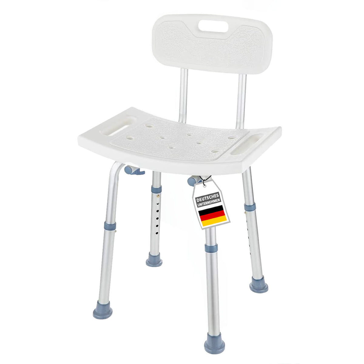 Tabouret de douche | Jonah | Tabouret de bain réglable en hauteur avec dossier, jusqu’à 150 kg