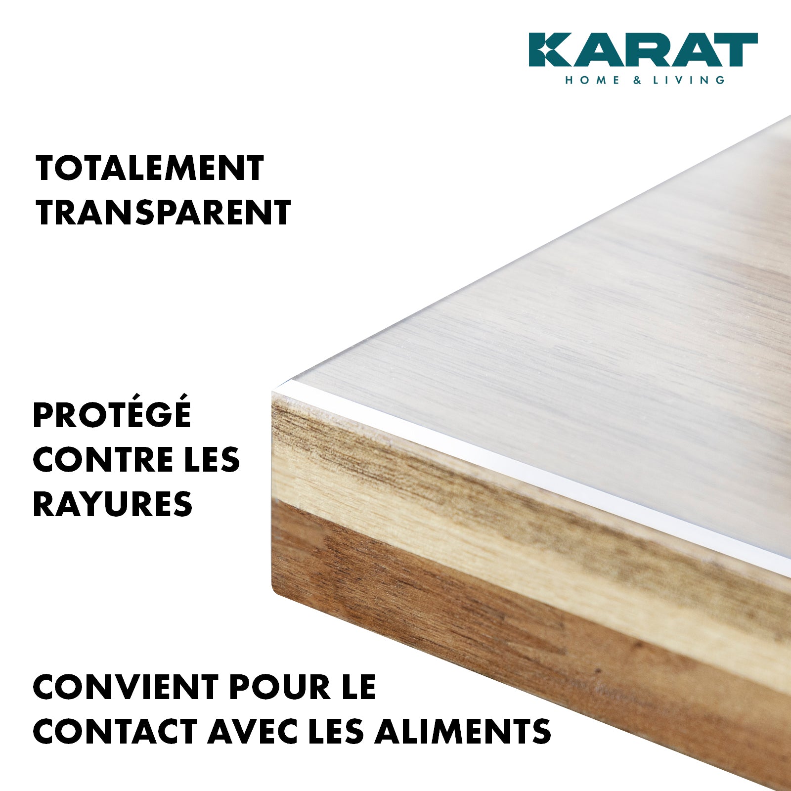 Nappe Transparente épaisse pour Table avec Bord biseauté | Crystal | Compatible Contact Alimentaire | Découpe personnalisée