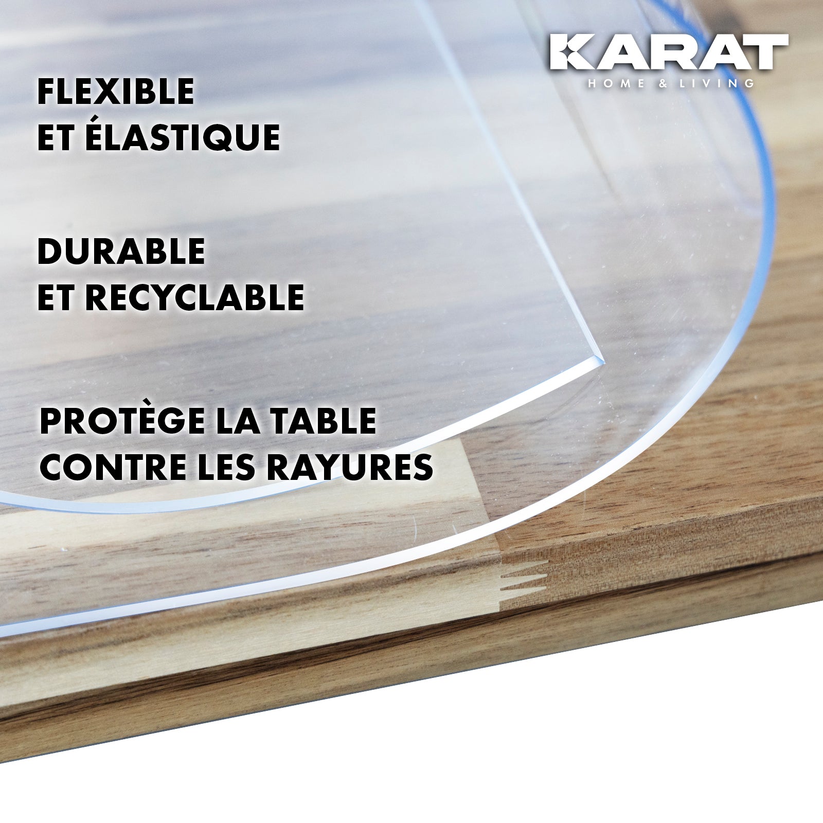 Nappe Transparente épaisse pour Table avec Bord biseauté | Crystal | Compatible Contact Alimentaire | Découpe personnalisée
