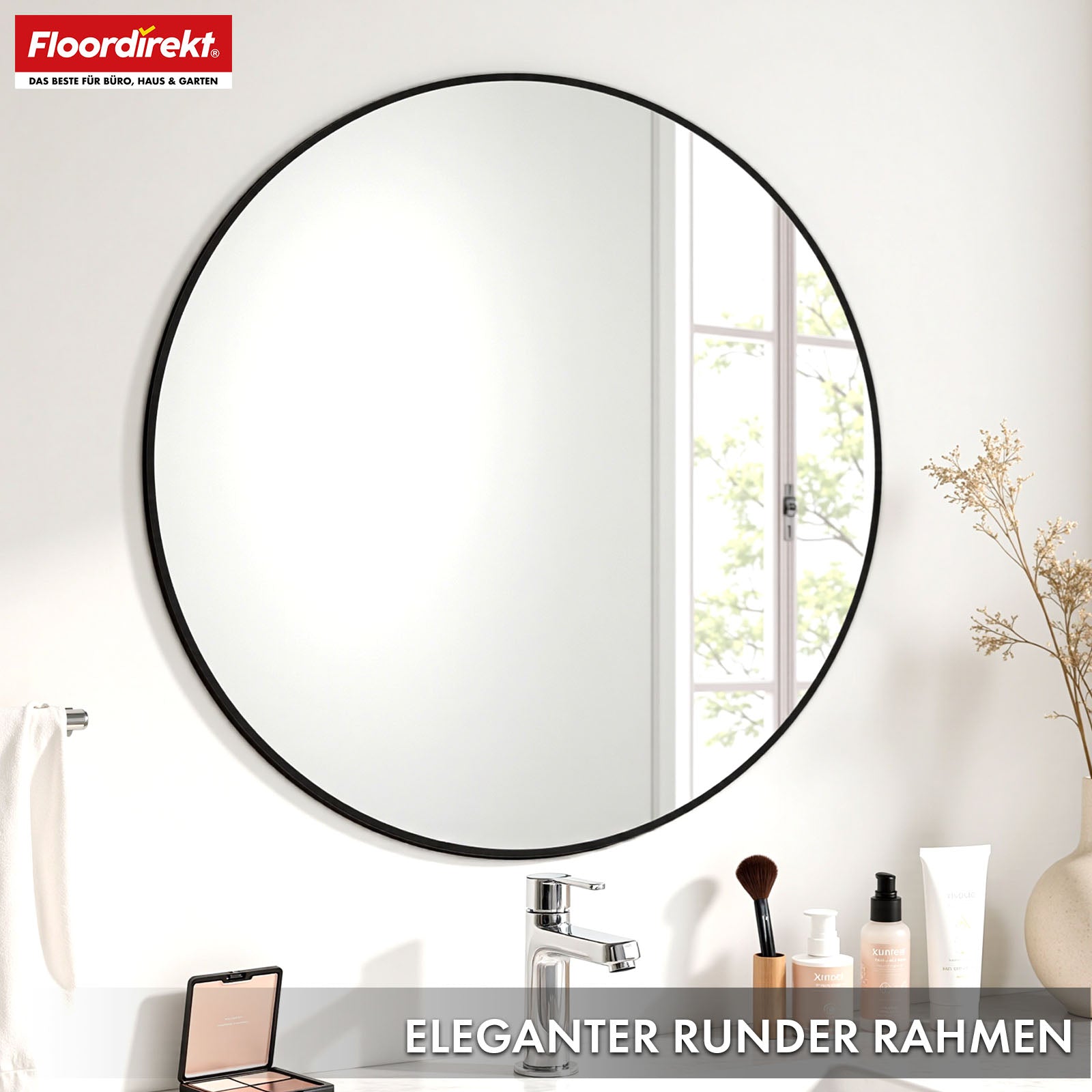 Miroir mural | Bella | Miroir rond avec cadre noir en alliage d'aluminium | Disponible en différentes tailles