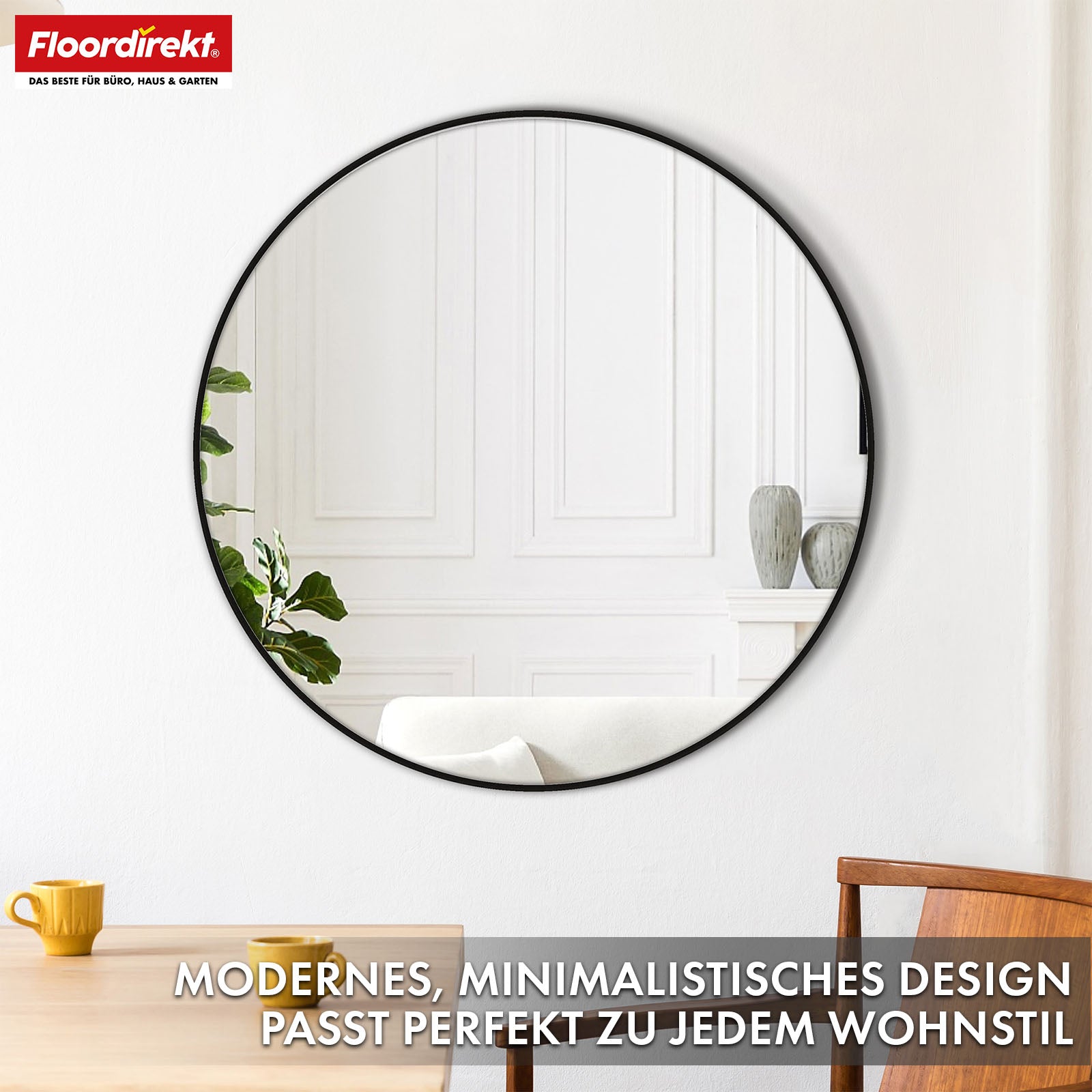 Miroir mural | Bella | Miroir rond avec cadre noir en alliage d'aluminium | Disponible en différentes tailles