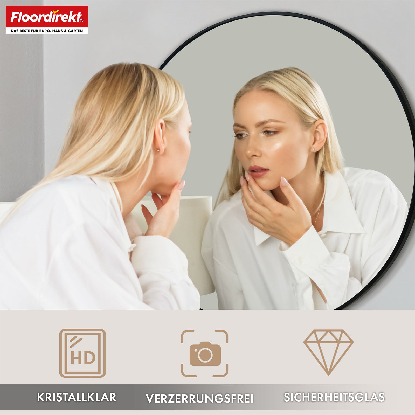 Miroir mural | Bella | Miroir rond avec cadre noir en alliage d'aluminium | Disponible en différentes tailles