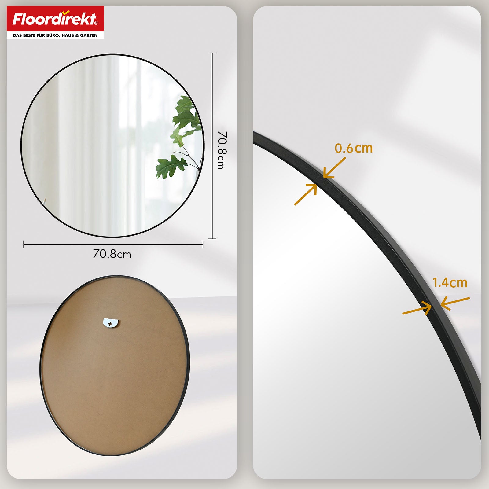 Miroir mural | Bella | Miroir rond avec cadre noir en alliage d'aluminium | Disponible en différentes tailles
