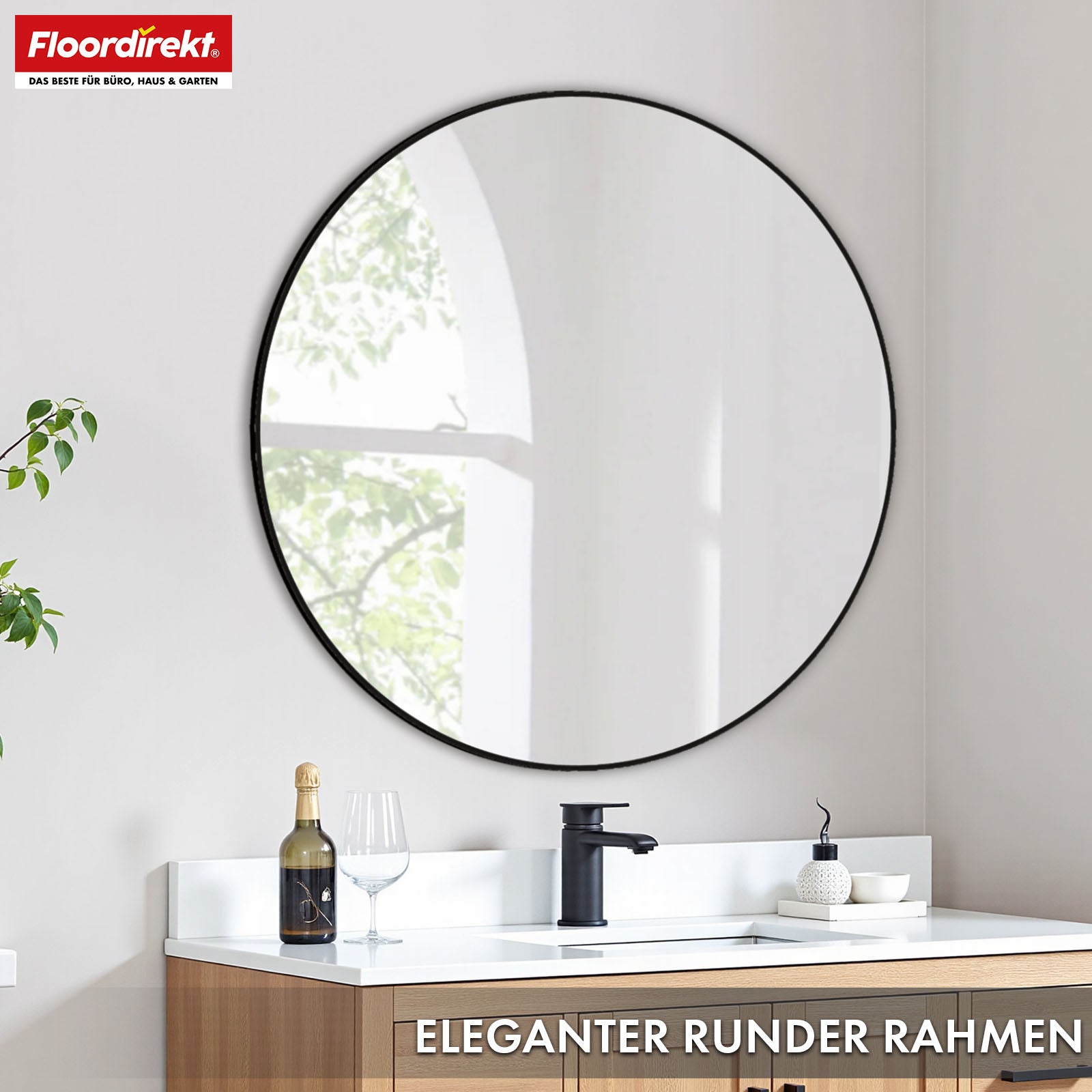 Miroir mural | Bella | Miroir rond avec cadre noir en alliage d'aluminium | Disponible en différentes tailles