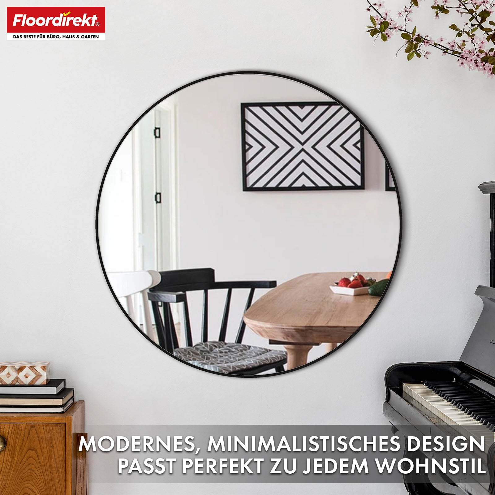 Miroir mural | Bella | Miroir rond avec cadre noir en alliage d'aluminium | Disponible en différentes tailles