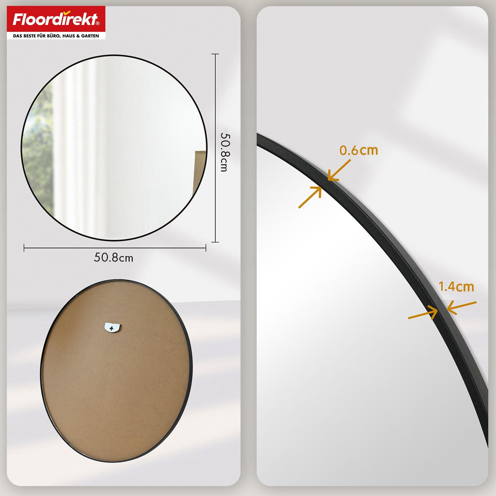 Miroir mural | Bella | Miroir rond avec cadre noir en alliage d'aluminium | Disponible en différentes tailles