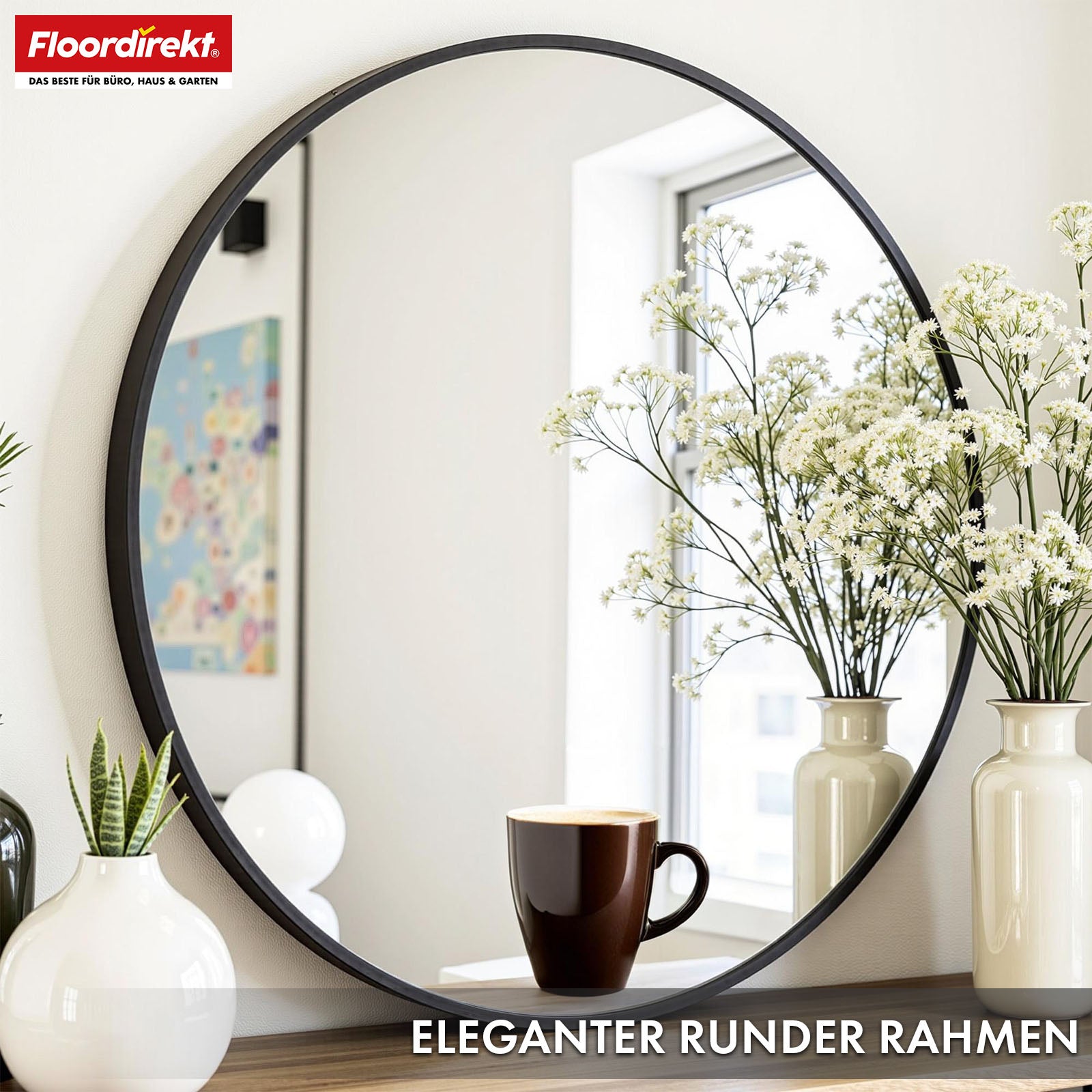 Miroir mural | Bella | Miroir rond avec cadre noir en alliage d'aluminium | Disponible en différentes tailles