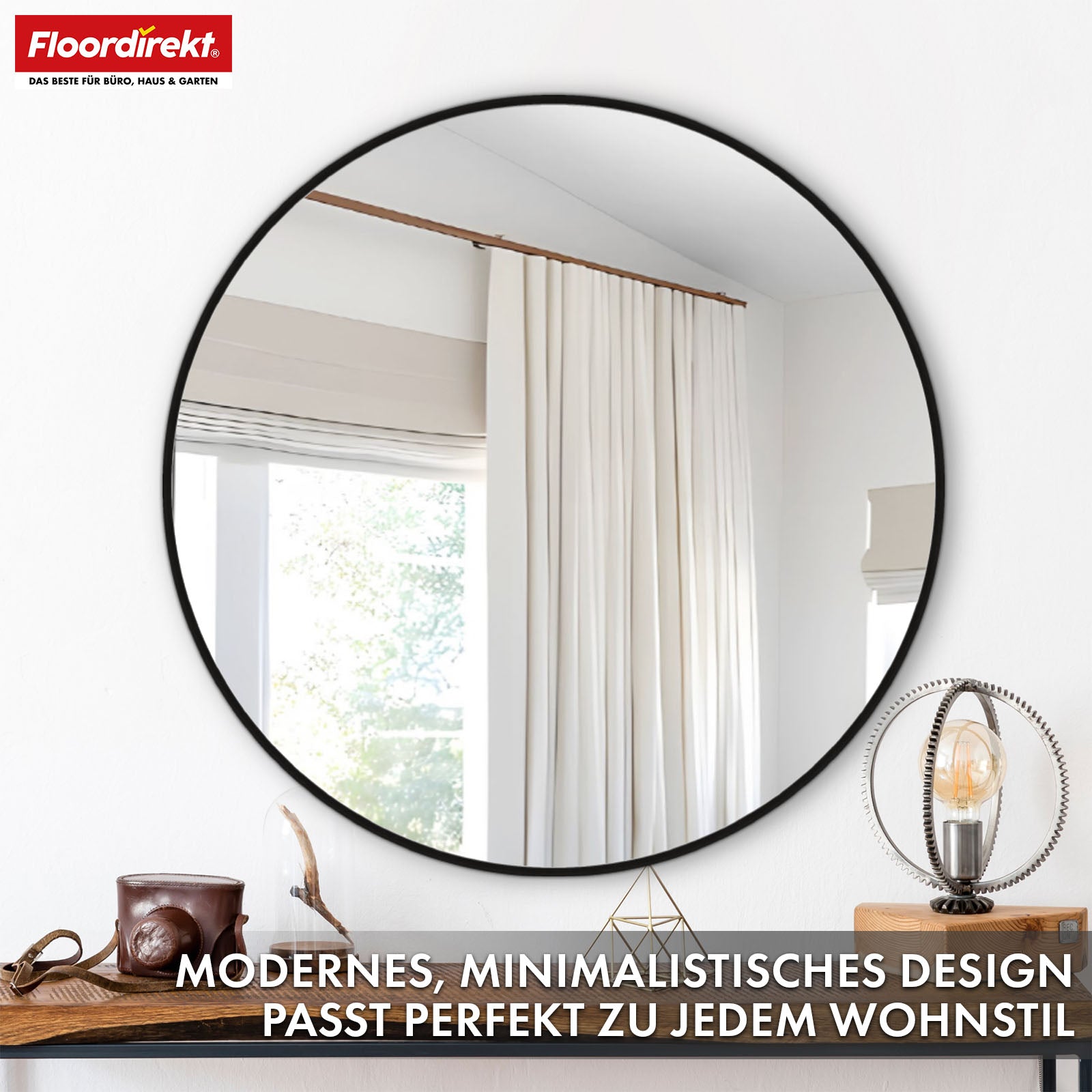 Miroir mural | Bella | Miroir rond avec cadre noir en alliage d'aluminium | Disponible en différentes tailles