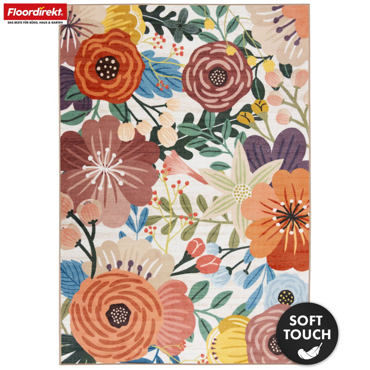Tapis de salon | Fleur | Tapis moderne à motif floral coloré | Antidérapant, résistant & facile d’entretien | Disponible en plusieurs tailles