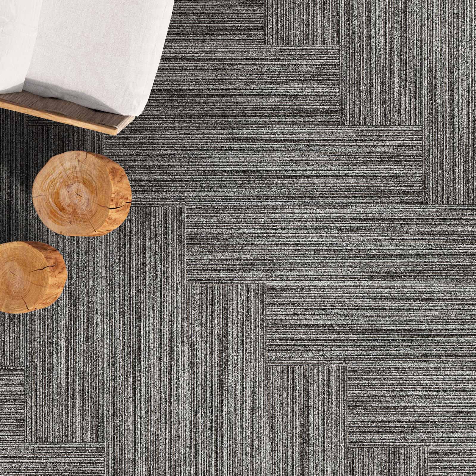 Dalle de moquette | Mapple | 25 x 100 cm | Rayé gris | Touffeté