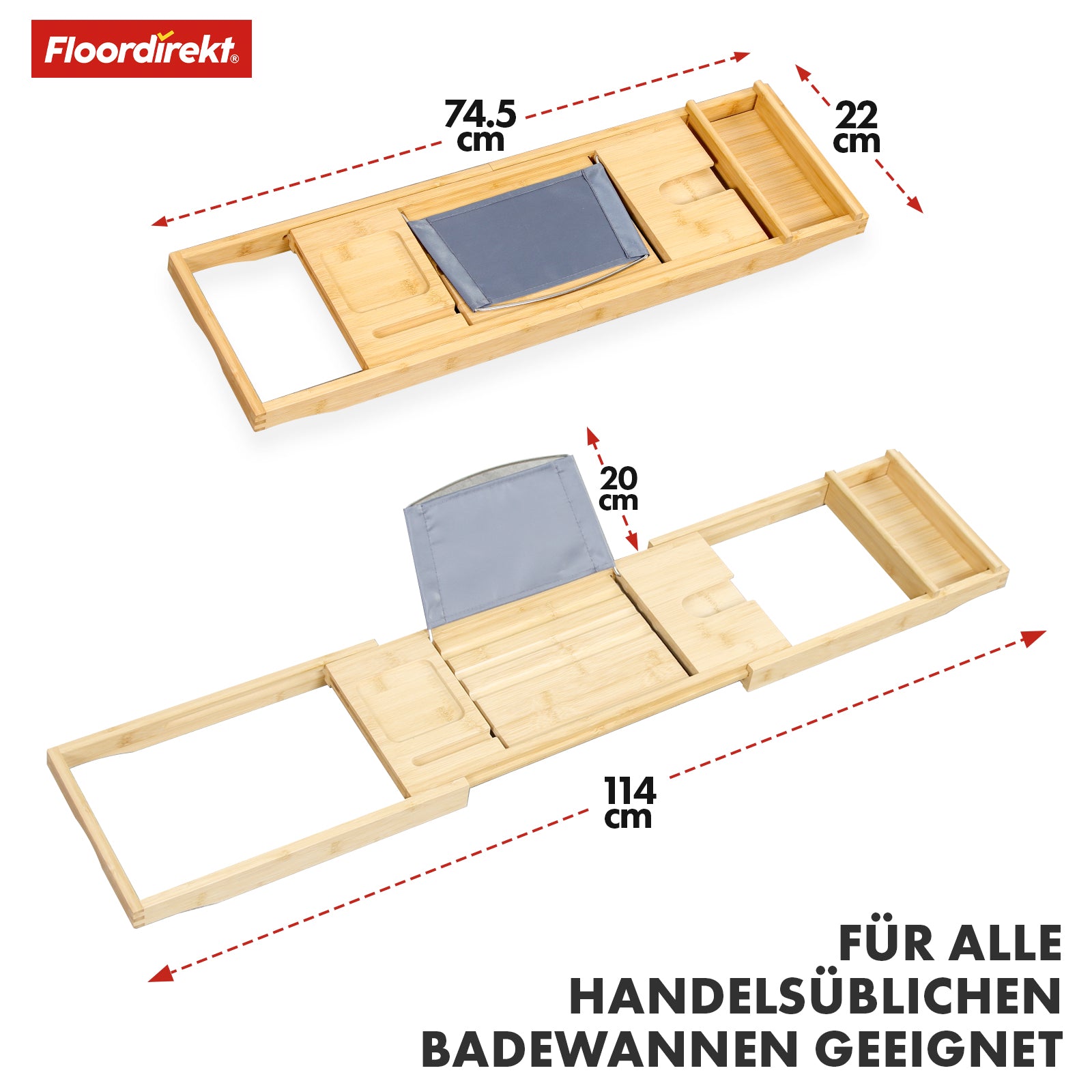 Tablette de bain en bambou | Oklahoma | Tablette de bain extensible avec support pour livres