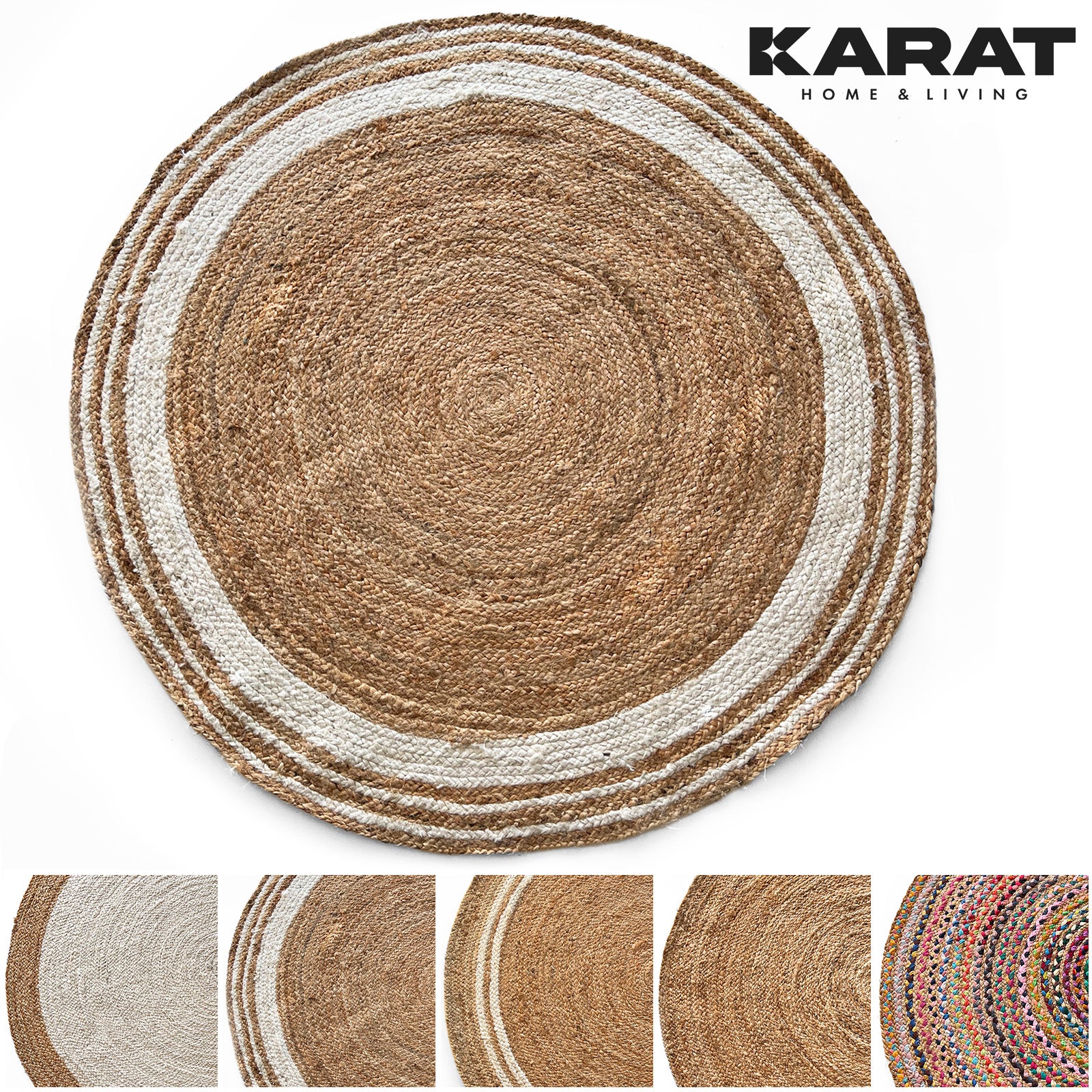 Tapis en jute Delhi | Rond | Tissé à la main | En fibres naturelles | Différentes tailles