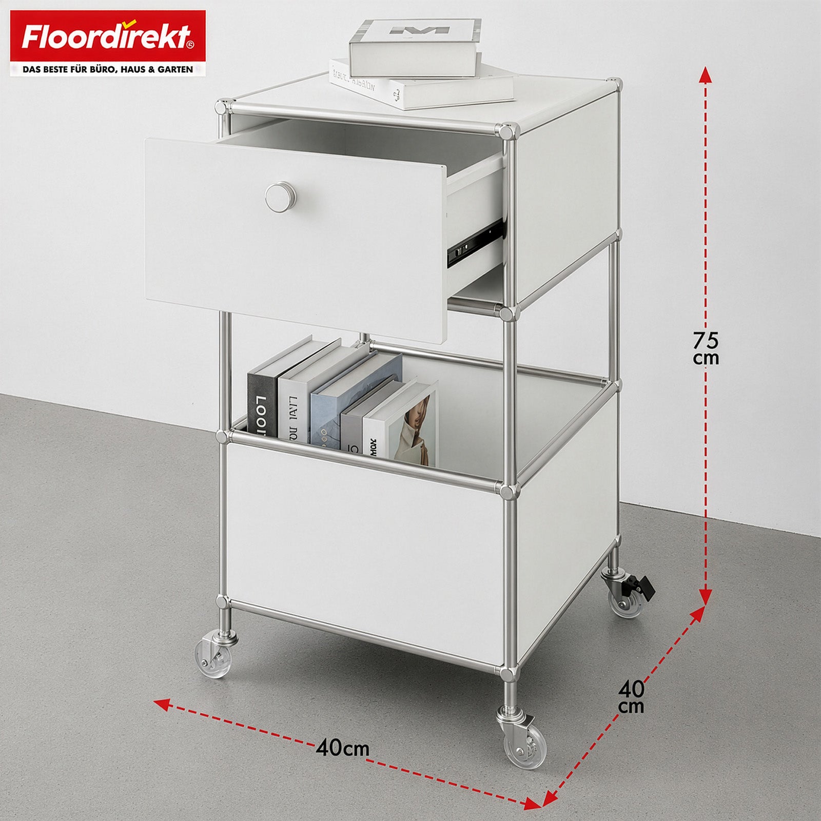 Étagère métallique | Concept Epure MK-145 | Caisson à roulettes à 3 niveaux avec tiroir et étagères | Disponible en plusieurs couleurs