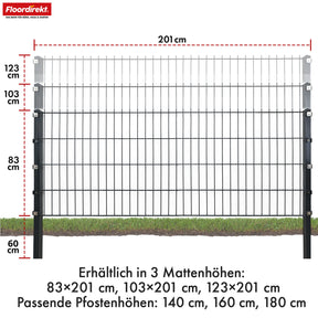 Clôture à double barres | LIMES | Kit complet de clôture en acier anthracite avec poteaux pour jardin, allée et zones commerciales | Disponible en différentes hauteurs et longueurs