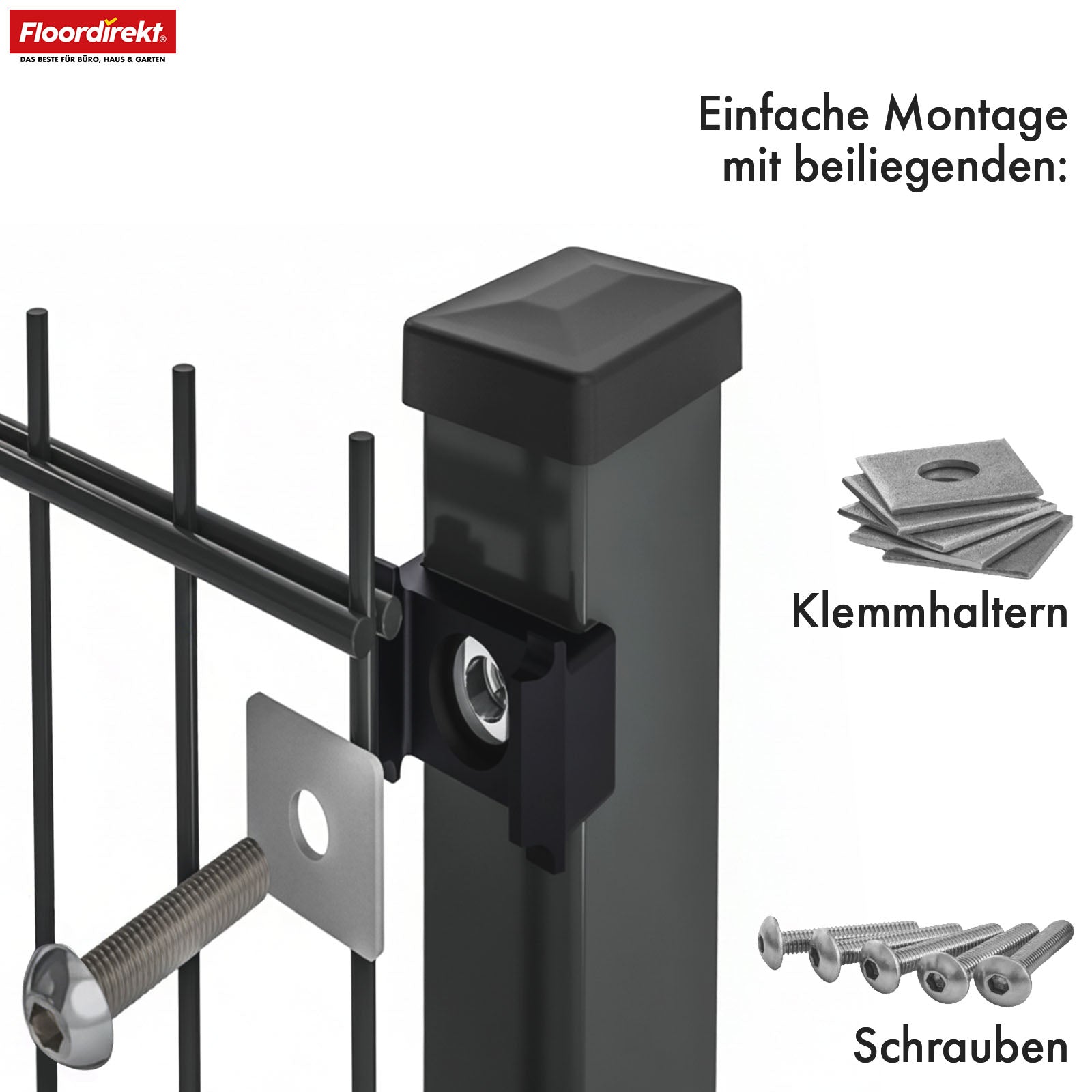 Clôture à double barres | LIMES | Kit complet de clôture en acier anthracite avec poteaux pour jardin, allée et zones commerciales | Disponible en différentes hauteurs et longueurs