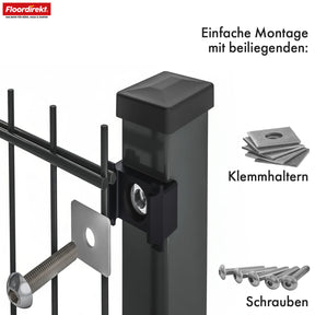 Clôture à double barres | LIMES | Kit complet de clôture en acier anthracite avec poteaux pour jardin, allée et zones commerciales | Disponible en différentes hauteurs et longueurs