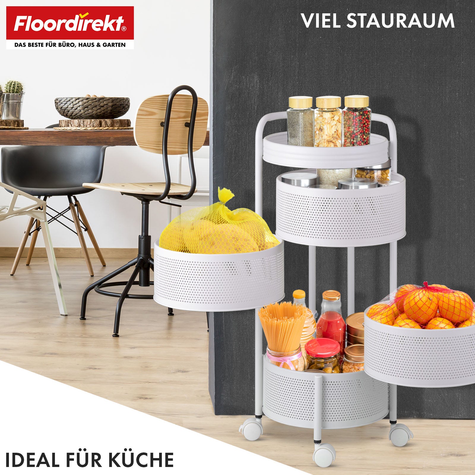 Chariot de rangement | Henry | Chariot de cuisine en acier avec roulettes | Chariot de service | 3 ou 5 niveaux | Blanc & Noir