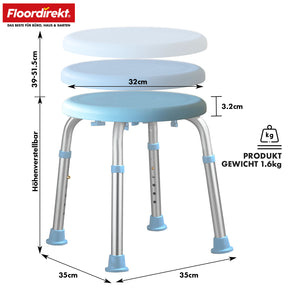Tabouret de douche et de bain | Pedro | Réglable en hauteur & pivotant à 360° | Antidérapant & supporte jusqu'à 150 kg