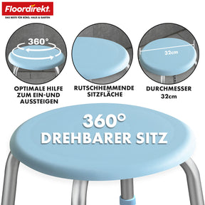 Tabouret de douche et de bain | Pedro | Réglable en hauteur & pivotant à 360° | Antidérapant & supporte jusqu'à 150 kg