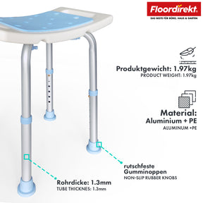 Tabouret de douche et de bain | Nora | Siège réglable en hauteur, antidérapant et durable pour le bain et la douche