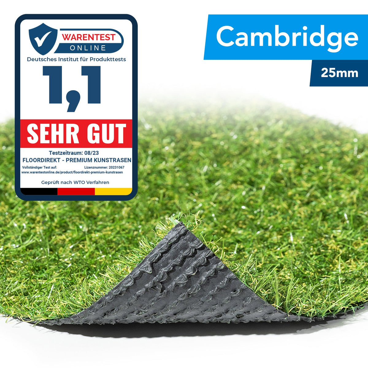 ✂ Gazon artificiel Cambridge | Hauteur: 25 mm | Poids: 1500 g/m²