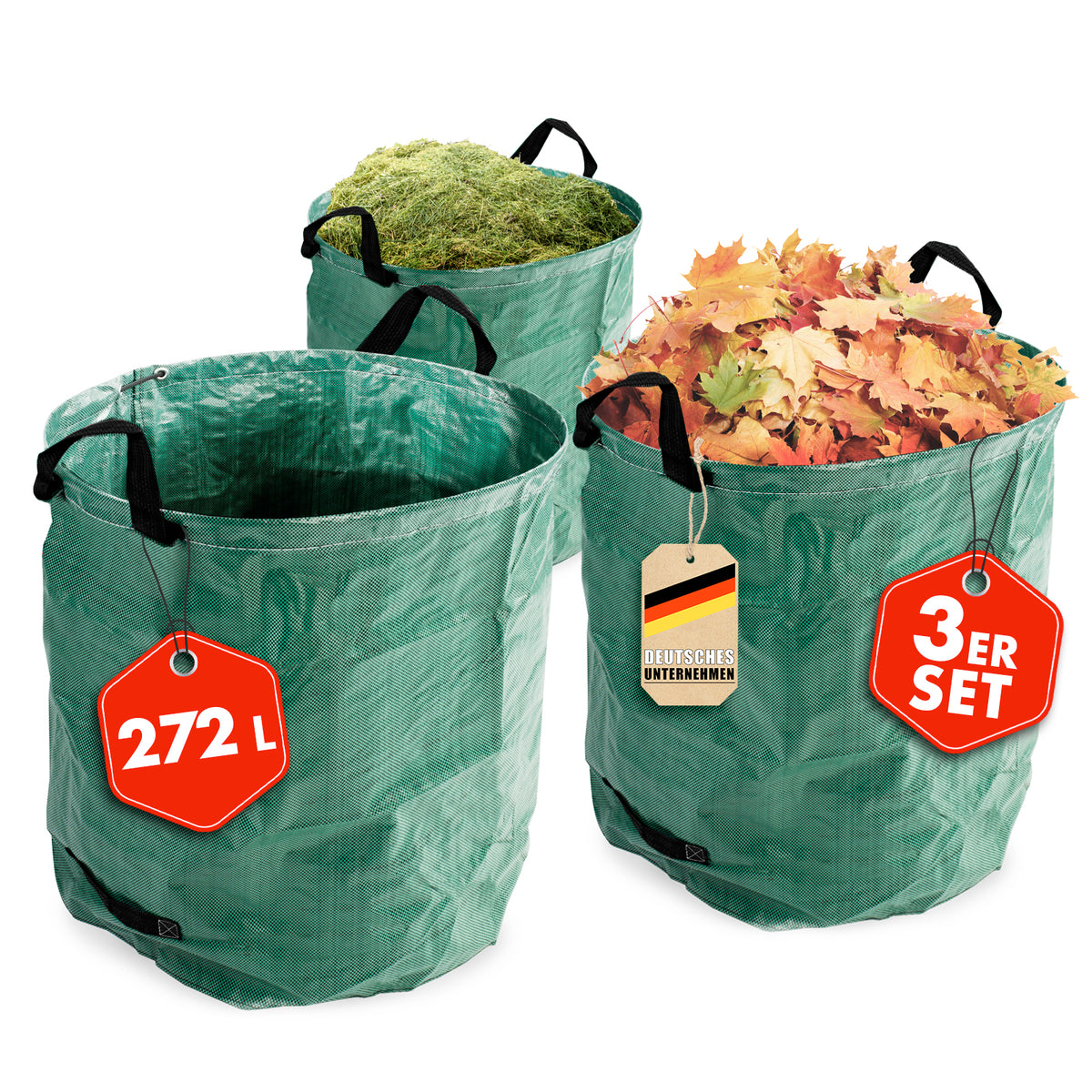 Set de 3 sacs à déchets de jardin | Solution polyvalente pour les déchets de jardin et le rangement | Stable, autoportant & imperméable