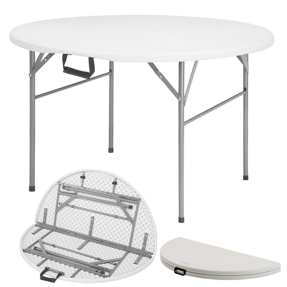 Table pliante | Shiga | Table de jardin ronde blanche | Pliable avec poignée de transport | 120 cm de diamètre