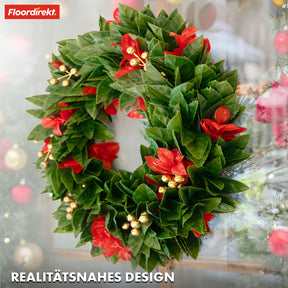 Couronne de Noël | Photinia | Couronne décorative de feuilles de Photinia et d'éléments festifs pour votre décoration de Noël