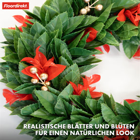 Couronne de Noël | Photinia | Couronne décorative de feuilles de Photinia et d'éléments festifs pour votre décoration de Noël