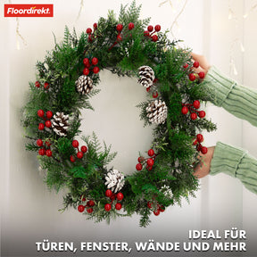 Couronne de Noël | Pinecone | Avec des pommes de pin, des baies et des accents verts festifs | Couronne décorative pour porte et mur