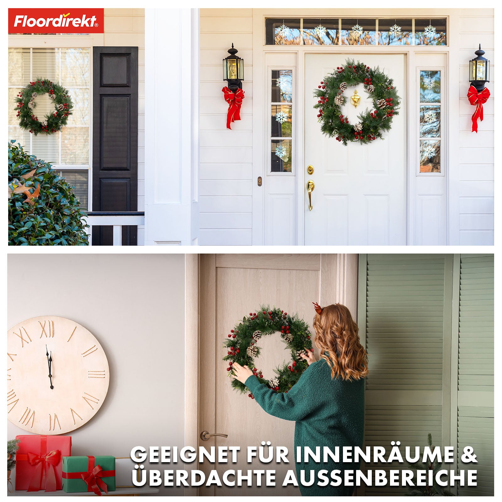 Couronne de Noël | Pinecone | Avec des pommes de pin, des baies et des accents verts festifs | Couronne décorative pour porte et mur