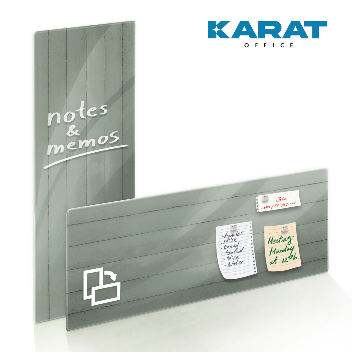 Tableau mémo en verre design Wood Aspect bois Avec aimants & mat