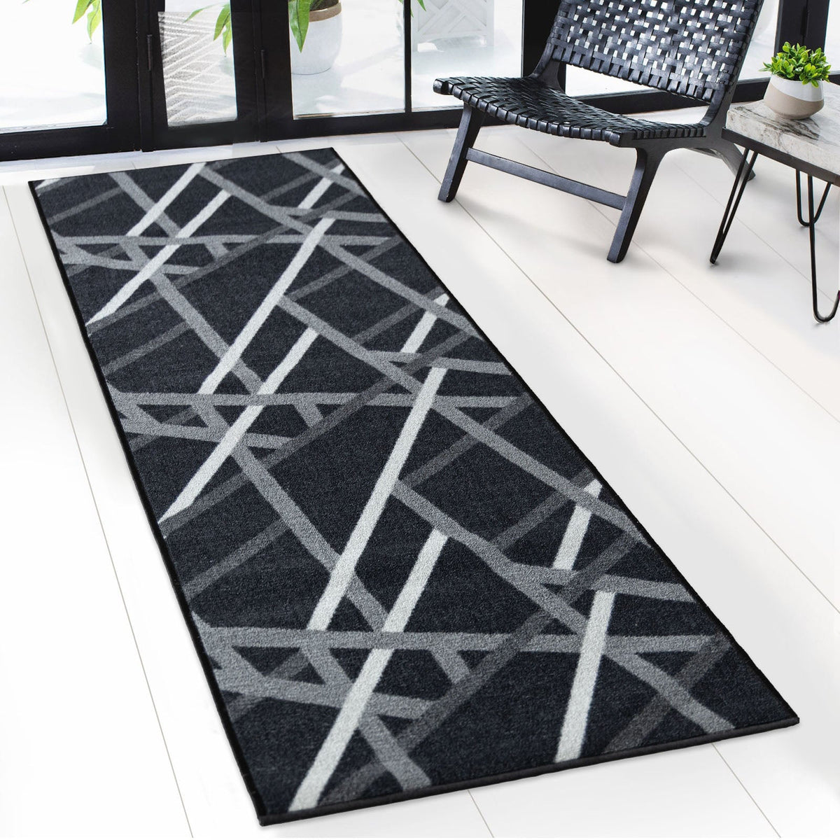 ✂ Tapis sur mesure | Printed | Anthracite à rayures | Antidérapant & facile d'entretien