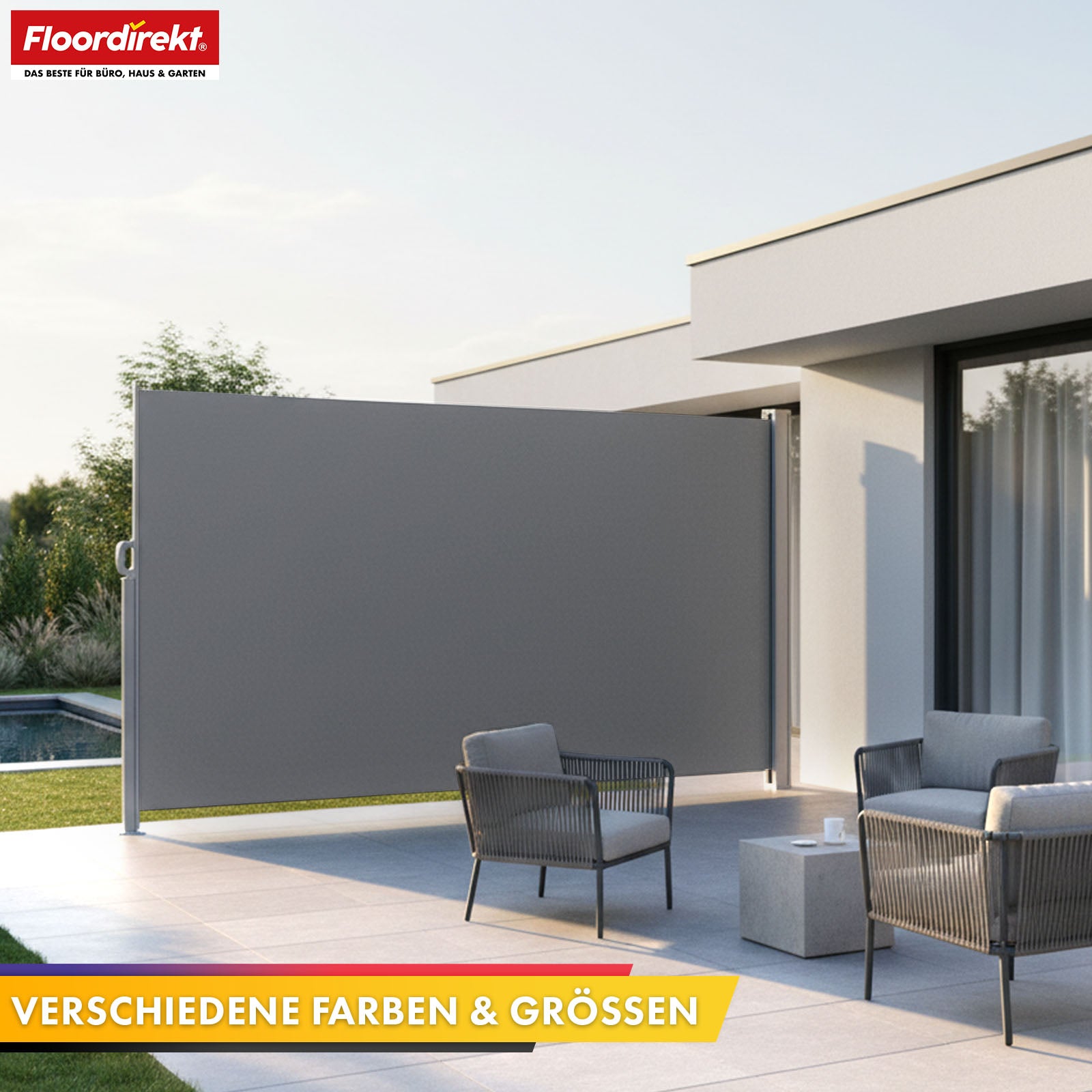Store latéral en aluminium | Protection solaire et visuelle pour terrasse, balcon et jardin | Protection UV, opaque et déperlant | Différentes couleurs et tailles