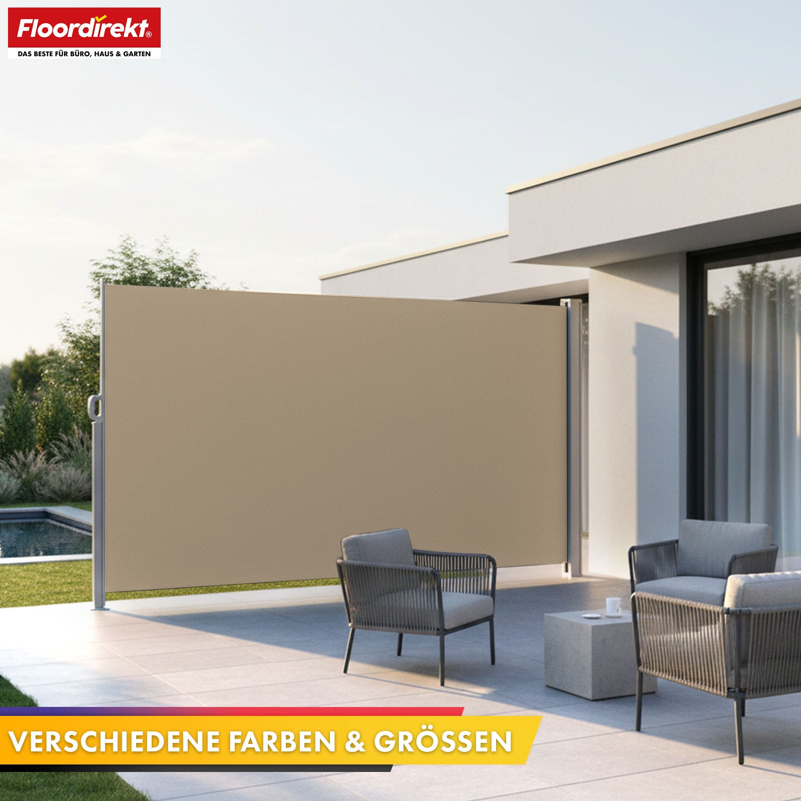 Store latéral en aluminium | Protection solaire et visuelle pour terrasse, balcon et jardin | Protection UV, opaque et déperlant | Différentes couleurs et tailles