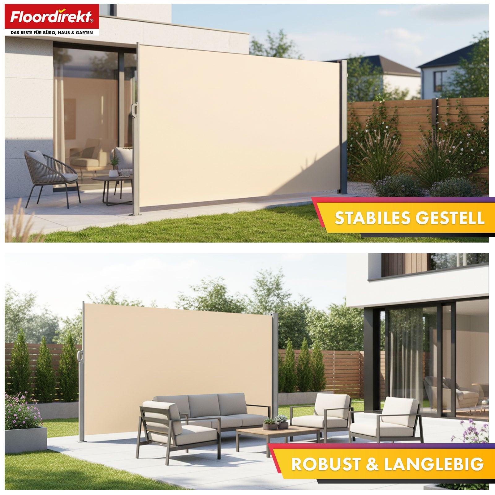 Store latéral en aluminium | Protection solaire et visuelle pour terrasse, balcon et jardin | Protection UV, opaque et déperlant | Différentes couleurs et tailles